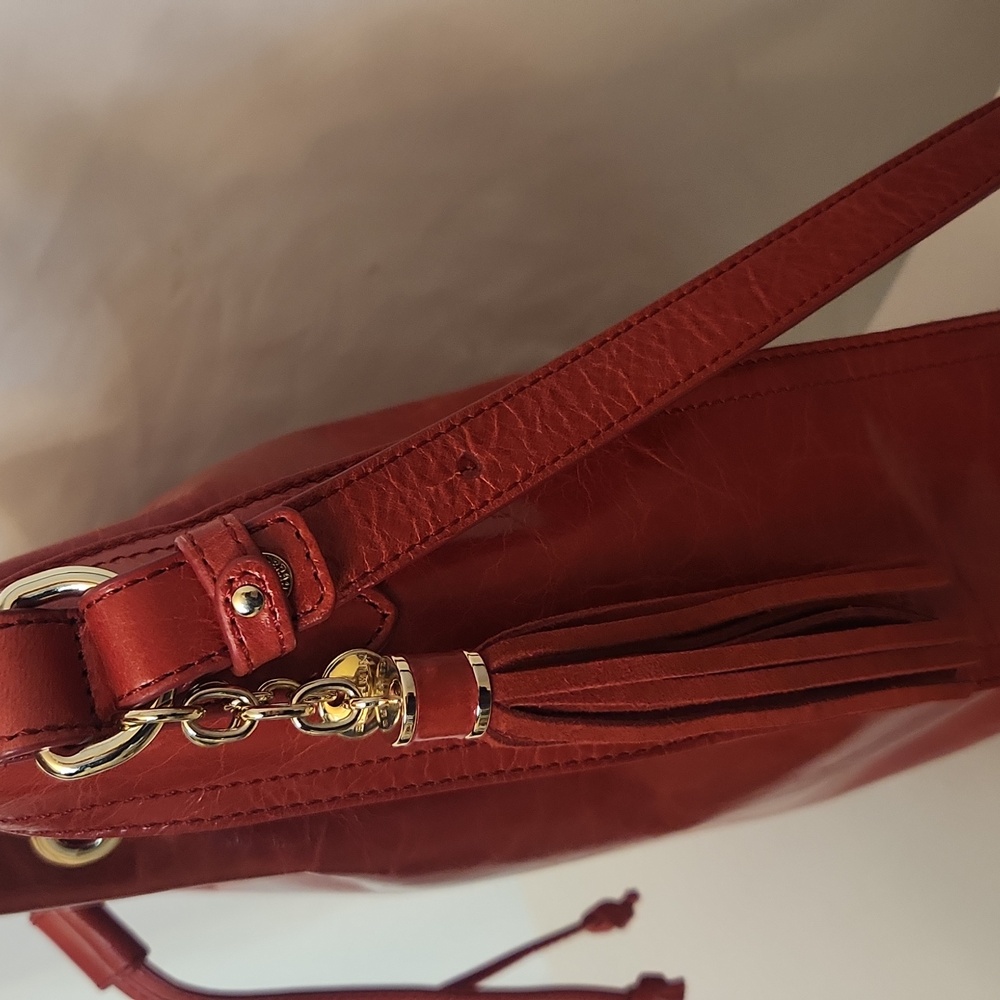 Brahmin Blair Eisenhower Shoulder Bag/Crossover Candy Apple Red Leather Holiday - Picture 6 of 17